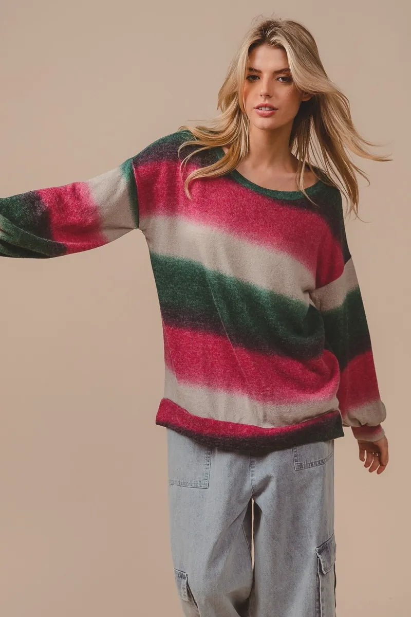 Striped Gradation Print Knit Top
