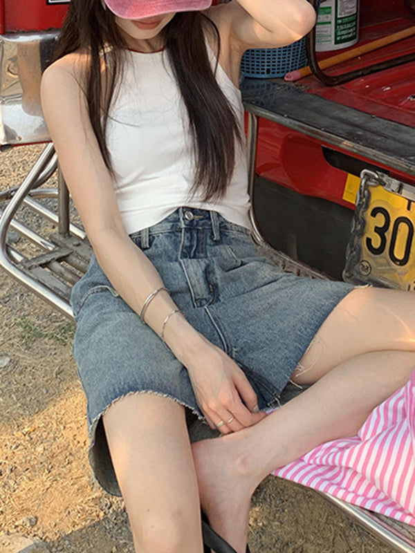 High Waisted Loose Split-Joint Denim Shorts Shorts Bottoms