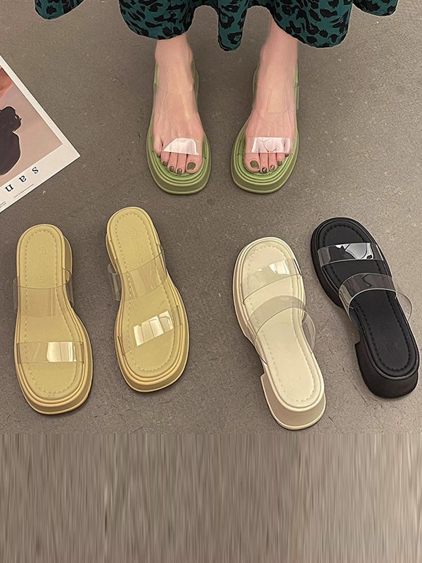 Open Toe Round-Toe Split-Joint Transparent Pumps Sandals Slippers