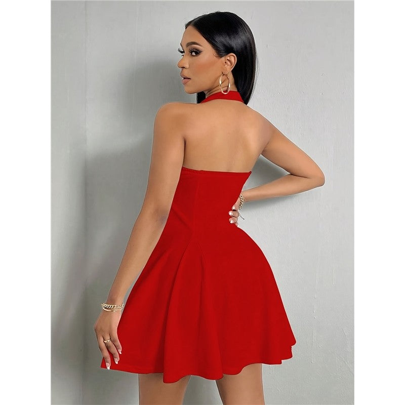 Sleek Sleeveless Mini Dress with Low-Cut Design