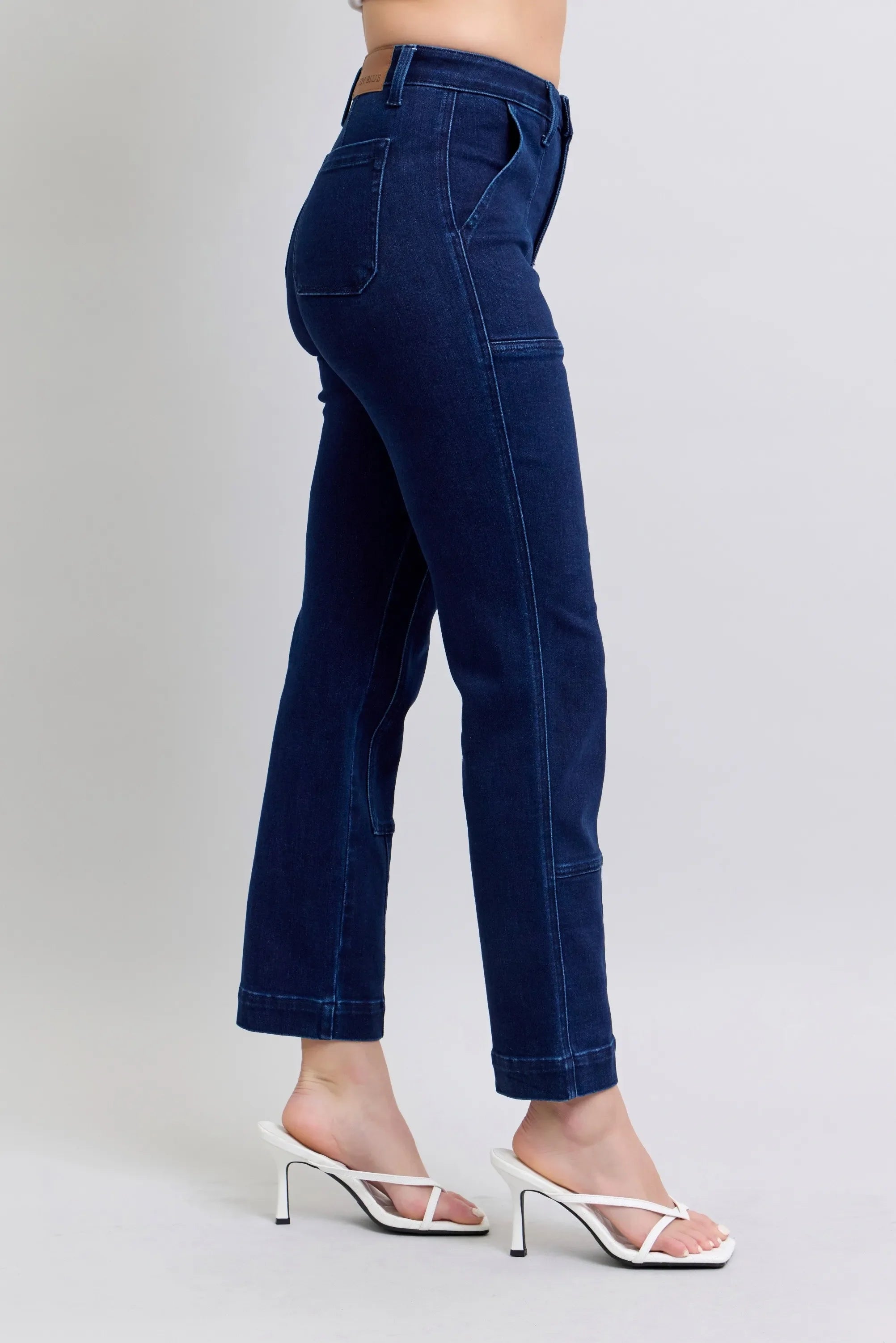 Full Size Hw Work Wear Knee Patch Straight Jeans Plus Size