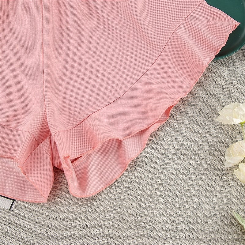 Solid Color Knit Short Sleeve Shorts Pajama Set
