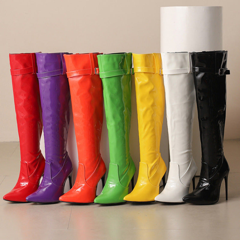 Women's Thigh-High Stiletto Boots - Pointed Toe Over-the-Knee Fashion Boots with Side Zipper