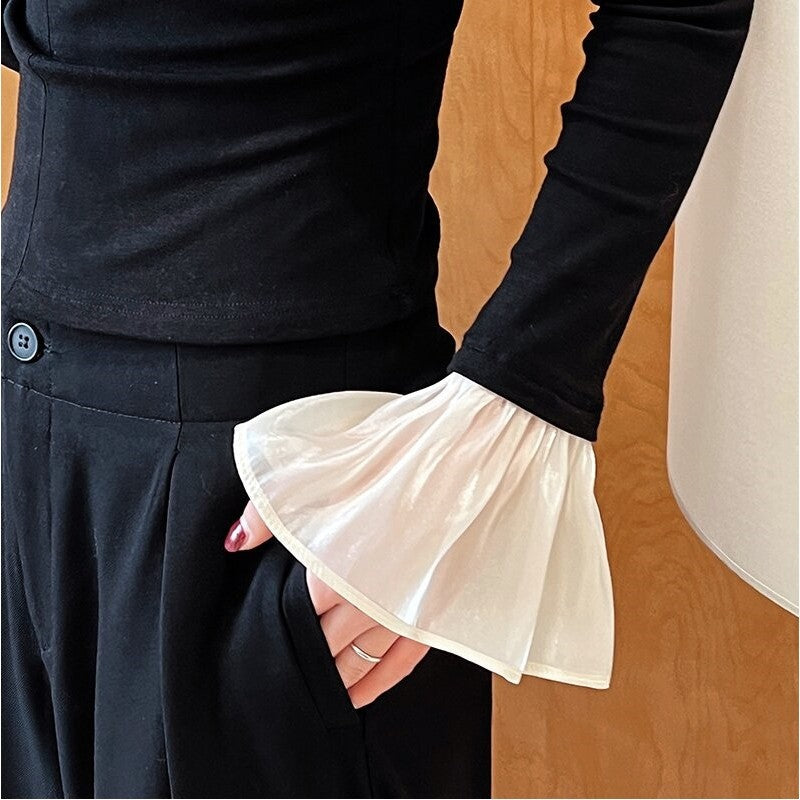 V-Neck Knit Patchwork Flare Sleeve Top