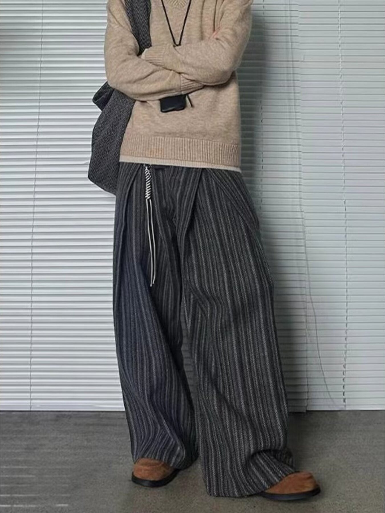 Men's Plus Size Wide Leg Striped Casual Pants