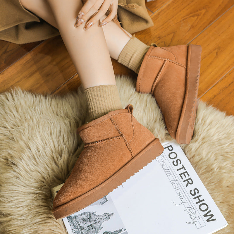 Women's Stylish Faux Plush Slip-On Short Snow Boots | Faux Fur Lined Winter Boots