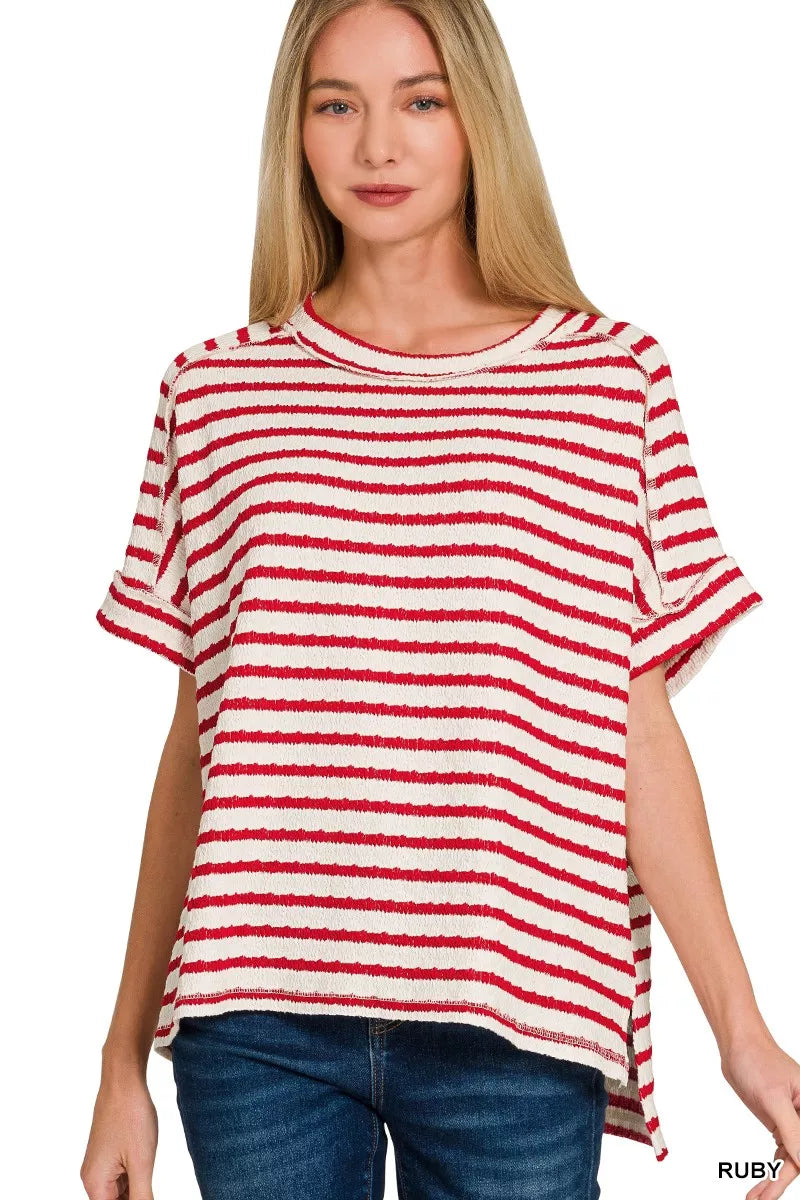Stripe Jacquard Round-Meck Tee