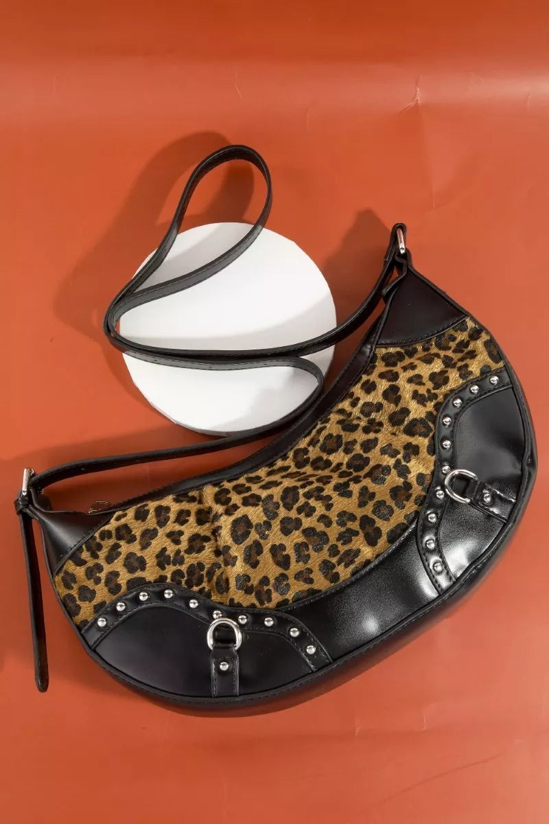 Leopard Print Half Moon Shoulder Bag