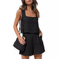 Sleeveless Top and Solid Color Shorts Ensemble