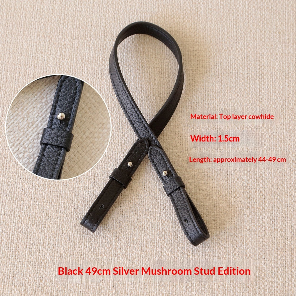 Genuine Leather Bag Strap Replacement – Adjustable Spaghetti Shoulder Strap with Gold & Silver Stud Detail