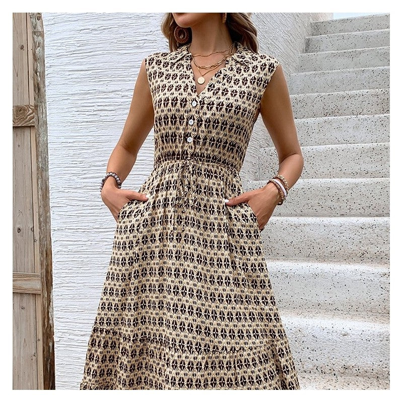 Sure! Here is an optimized title for your clothing product in English:

"Elegant V-Neck Sleeveless Maxi Dress