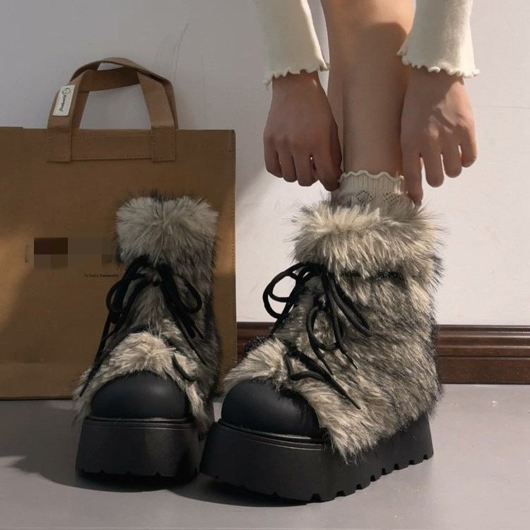 Women's Warm Faux Fur Lined Winter Snow Boots - Non-Slip Mid-Calf Boots