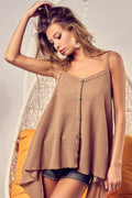 Popcorn Waffle Knit with Buttoned Front Cami Top