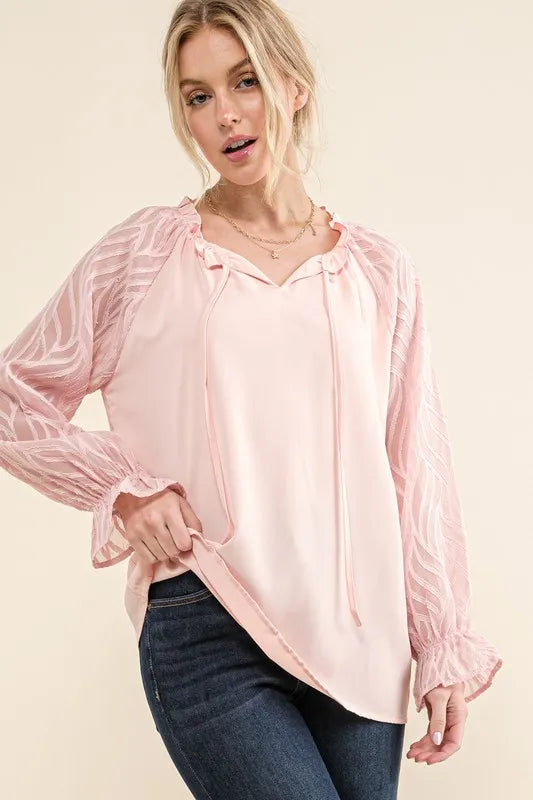 Leaves Shape Textured Sleeve Blouse
