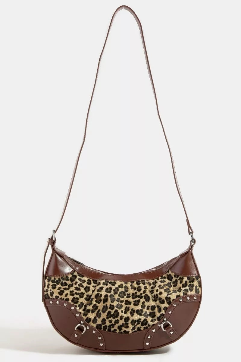 Leopard Print Half Moon Shoulder Bag