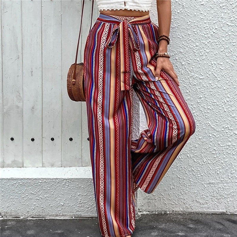 High-Rise Printed Wide-Leg Elastic Waist Pants