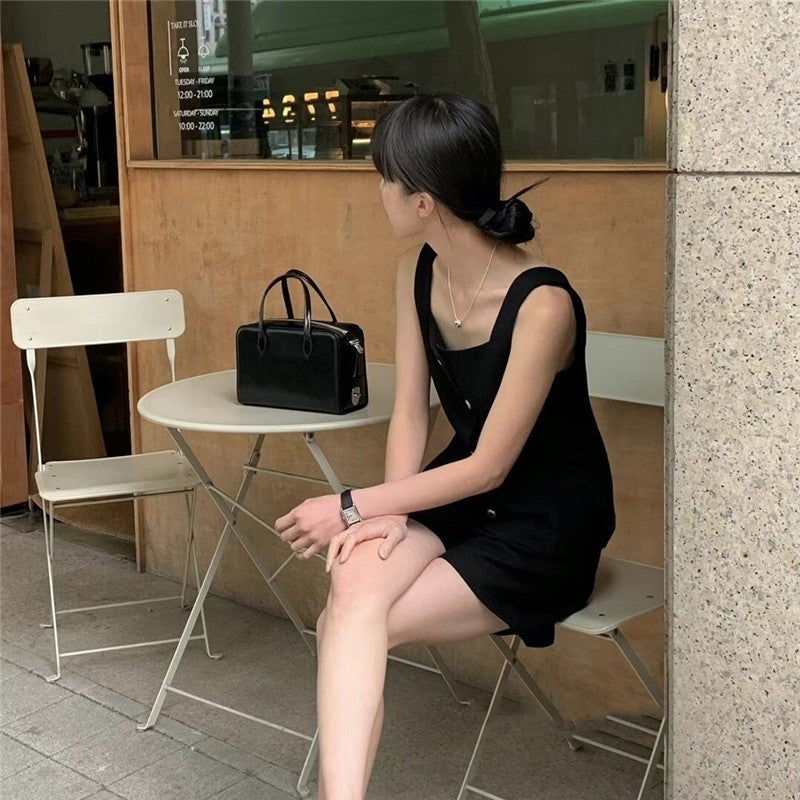 Solid Color V-Neck Vest and Shorts Set