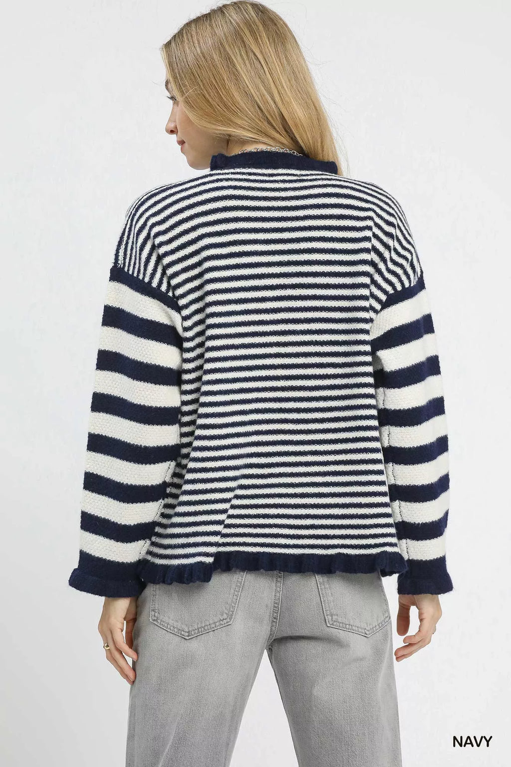 Ruffle Neck Stripe Sweater