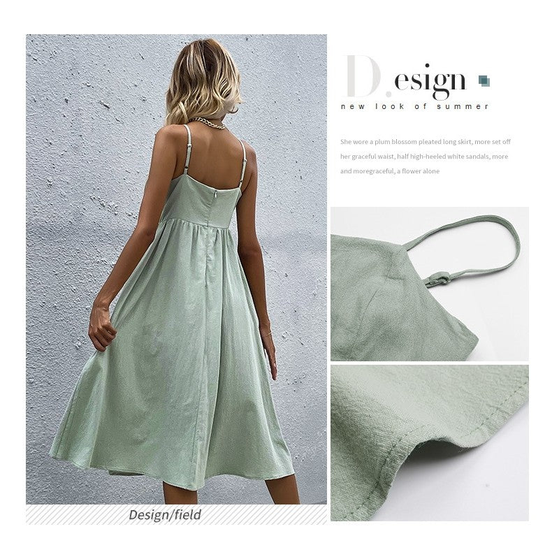 Solid Color Spaghetti Straps Square Neck Sleeveless A-Line Maxi Dress
