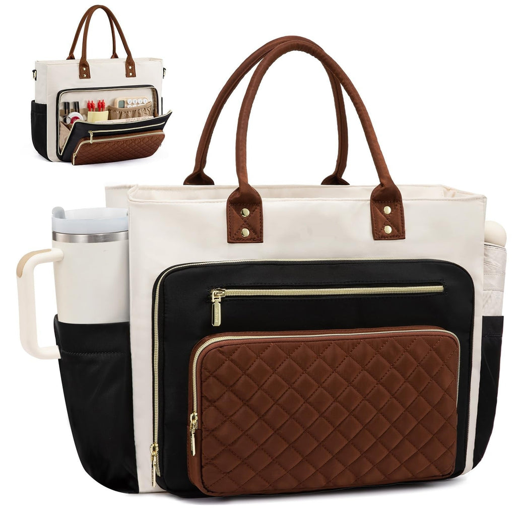 Women's Travel Work Bag with Large Cup Holder - Expandable Lightweight Tote