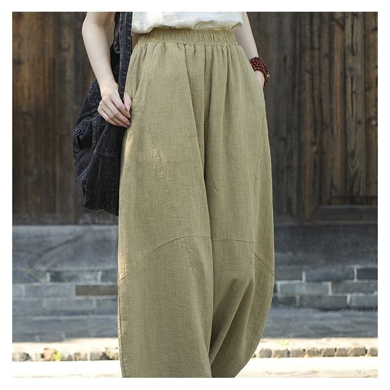 Relaxed Fit Breathable Solid Color Lantern Trousers