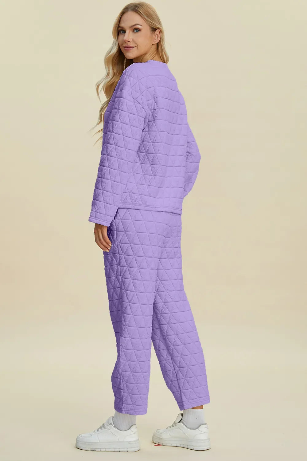 I am a Fashion junky Full Size Texture Round Neck Long Sleeve Top and Pants Set