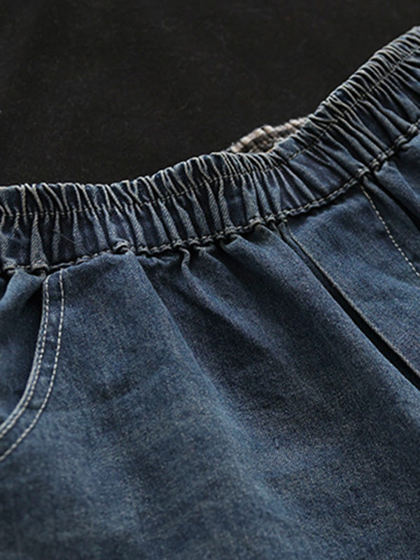 Vintage Loose Embroidered Elasticity Harem Jean Pants Bottoms
