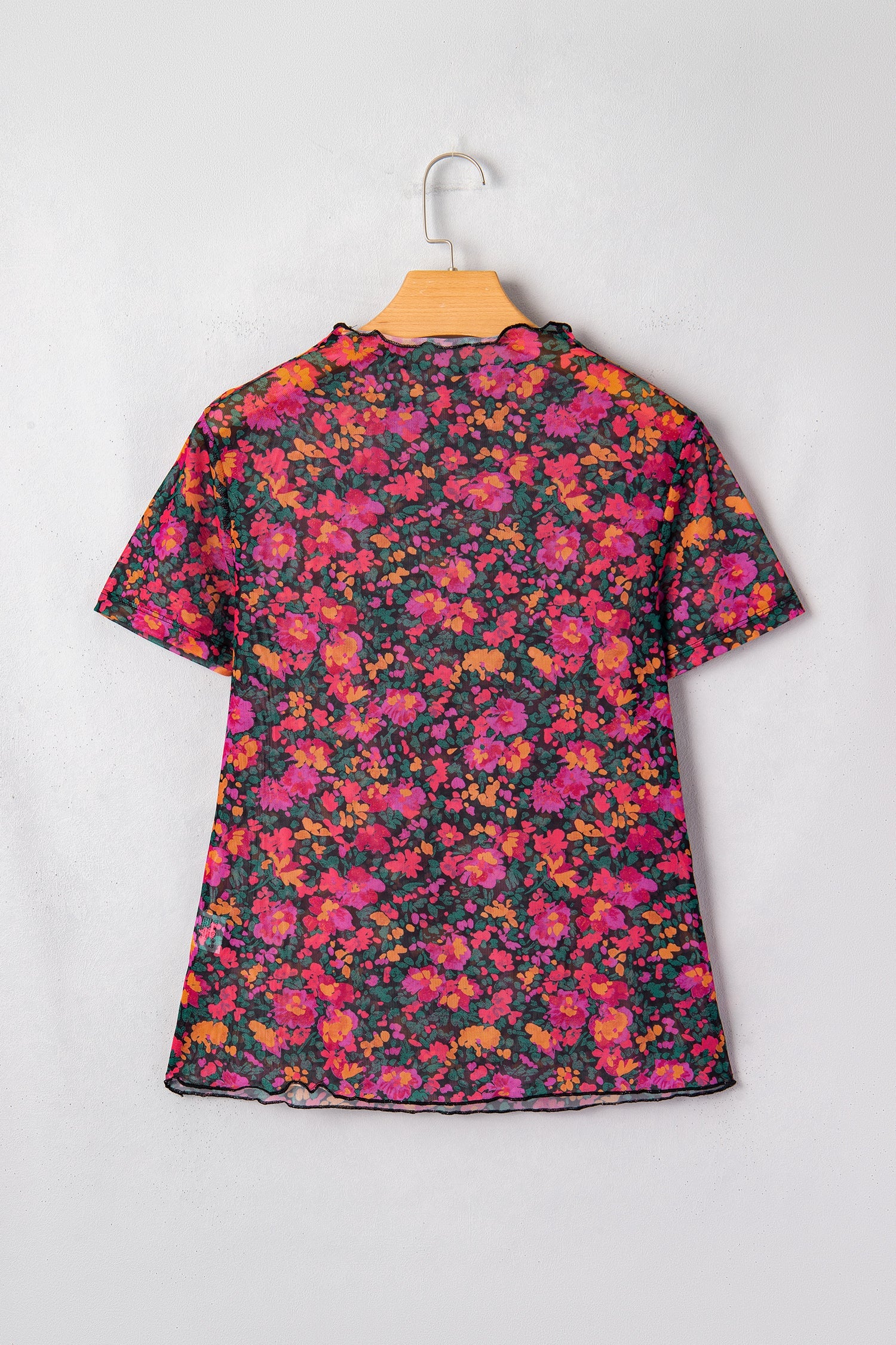 Rose Retro Floral Printed Mesh Short Sleeve Top