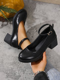 Women's Round Toe Chunky Heel Mary Jane Shoes – Buckle Detail, PU Leather, EU 36–42