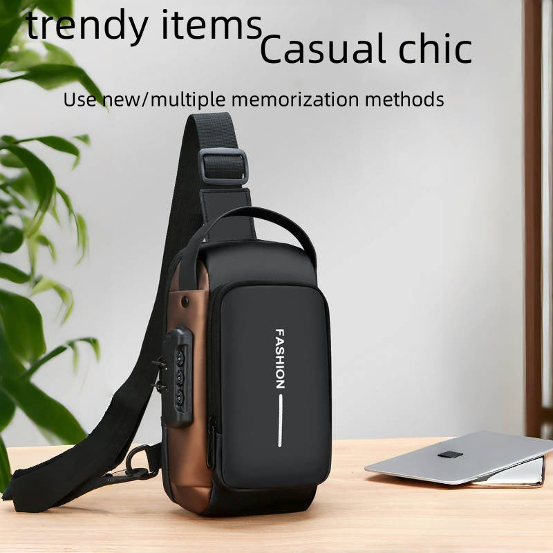 Men's Waterproof Crossbody Chest Bag with USB Charging Port - Anti-Theft Sling Shoulder Bag