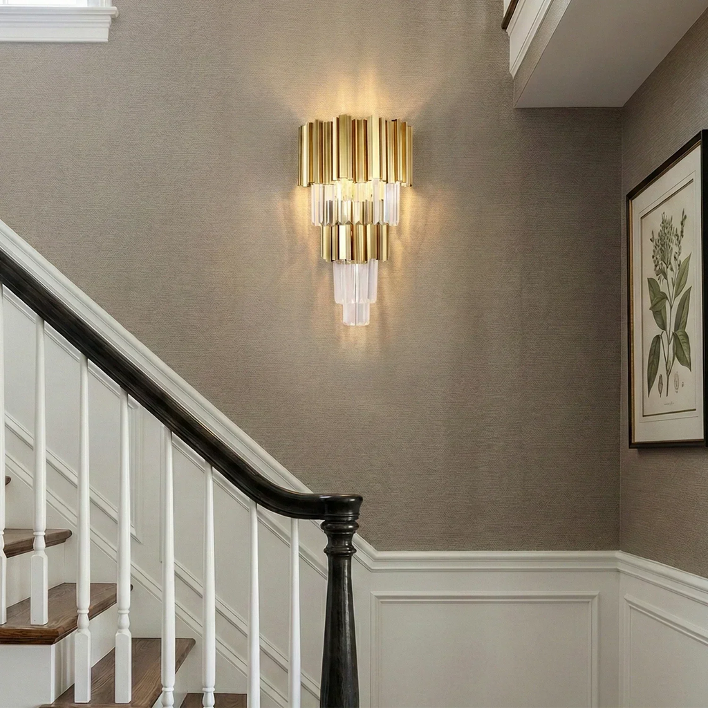 Art Deco Crystal Wall Sconce Gold Chrome – Empire Style E12 Dimmable Wall Light