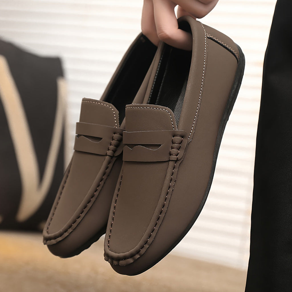 Men's Solid Color Penny Loafers - Slip-On Casual Dress Shoes