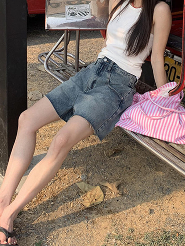 High Waisted Loose Split-Joint Denim Shorts Shorts Bottoms