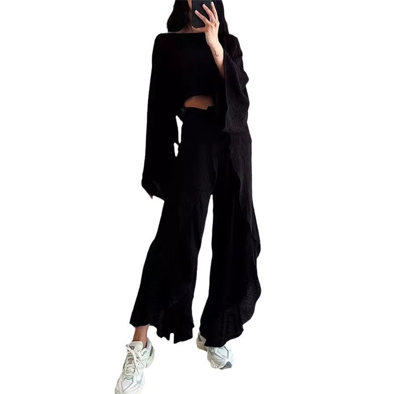 Fashionable Solid Color Loose Fit Top and Pants Set