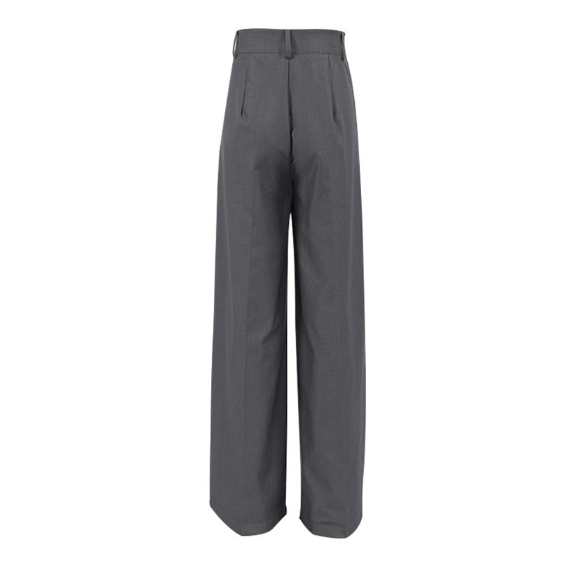 High Waist Straight Leg Casual Suit Trousers in Solid Color