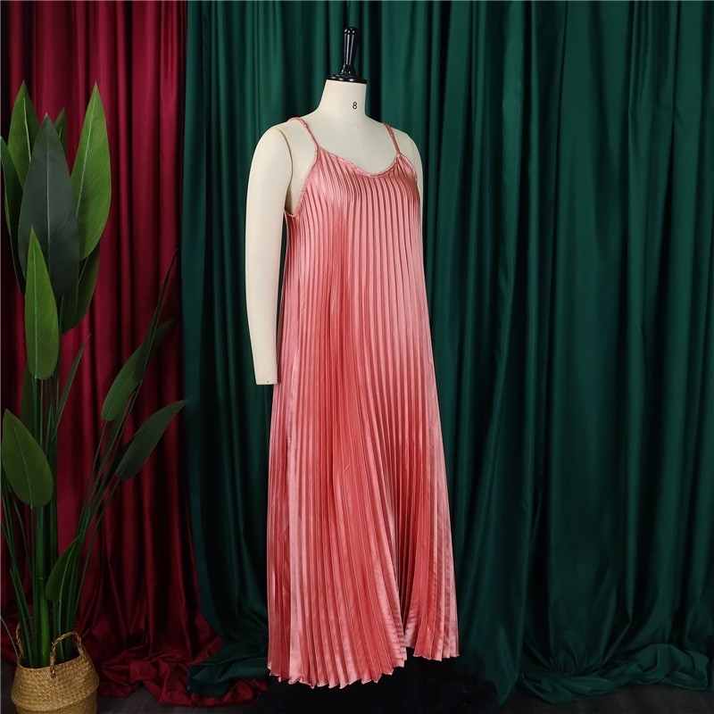 Solid Color Halter Pleated A-Line Dress
