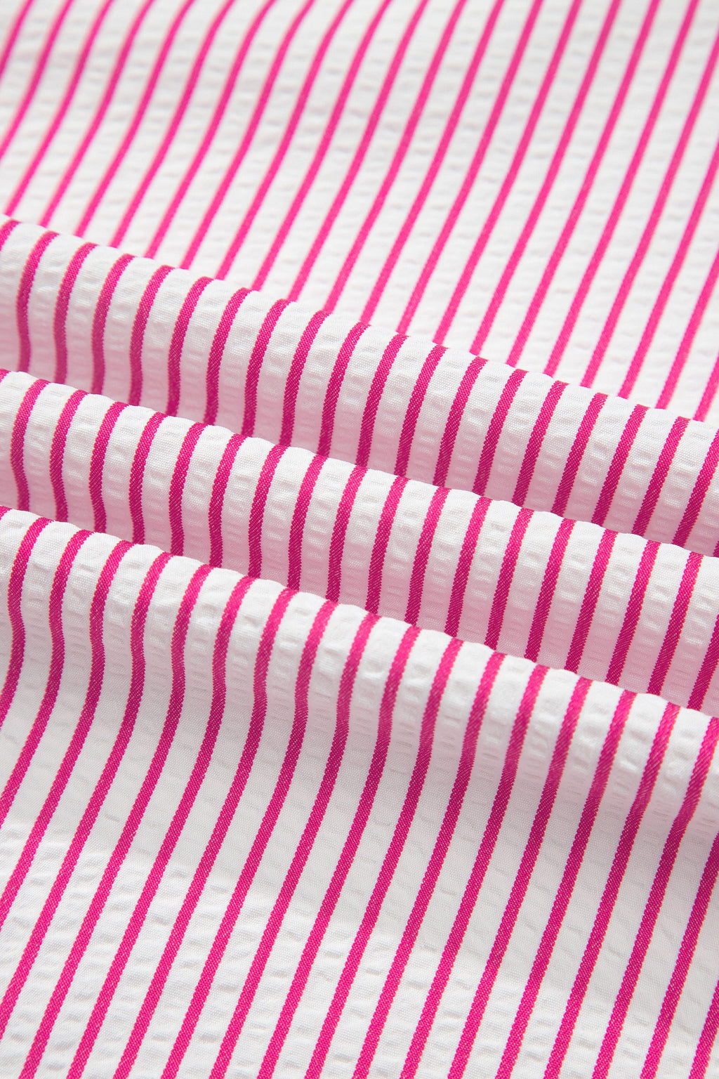 Red Stripe Frilled Detail Half Buttons Short Sleeve Long Dress