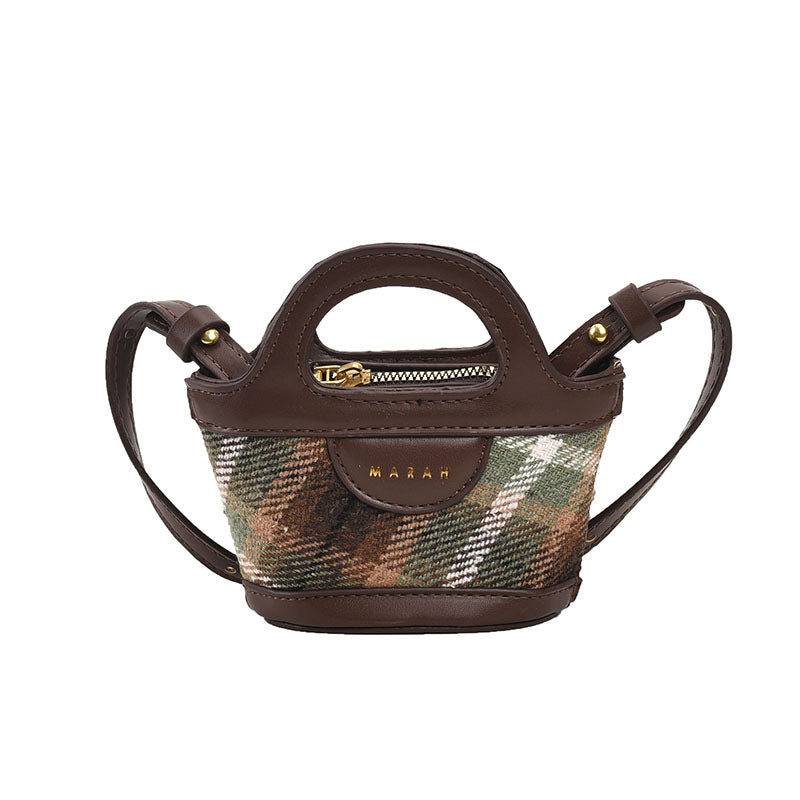 Patchwork Plaid Mini Tote Crossbody Bag - Korean Fashion PU Leather Handbag