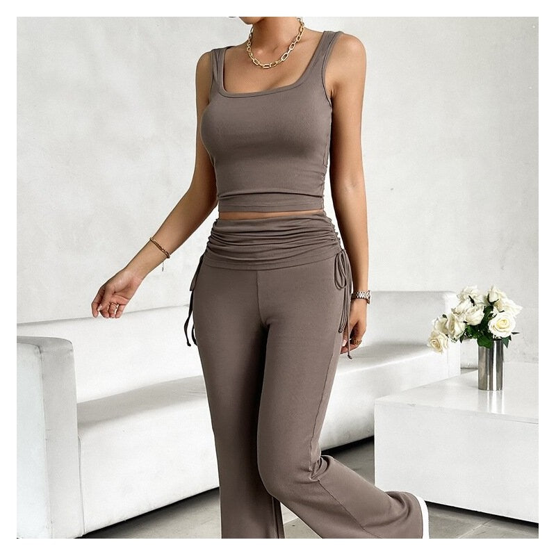 Slim Fit Casual Solid Color Vest and Pants Ensemble