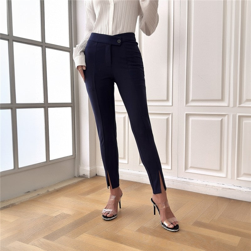 Solid Color Split Hem Cropped Trousers