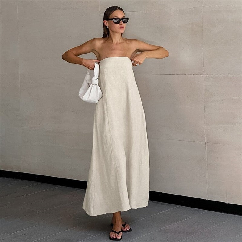 Sophisticated Strapless Maxi Dress in Solid Color