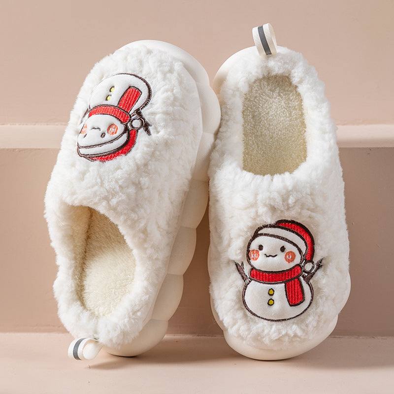 Women's Snowman Slippers - Warm Plush Winter Indoor House Shoes with Anti-Slip Sole
