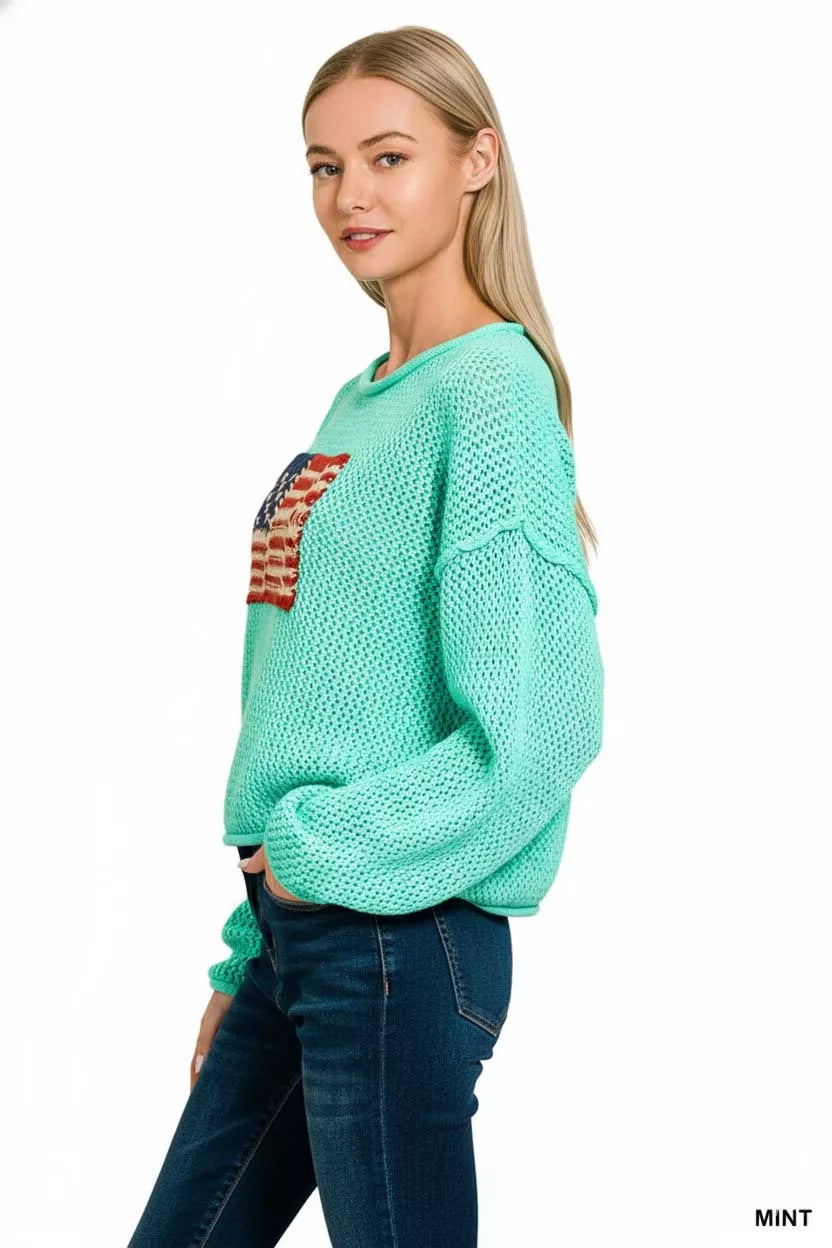 American Flag Crew Neck Sweater