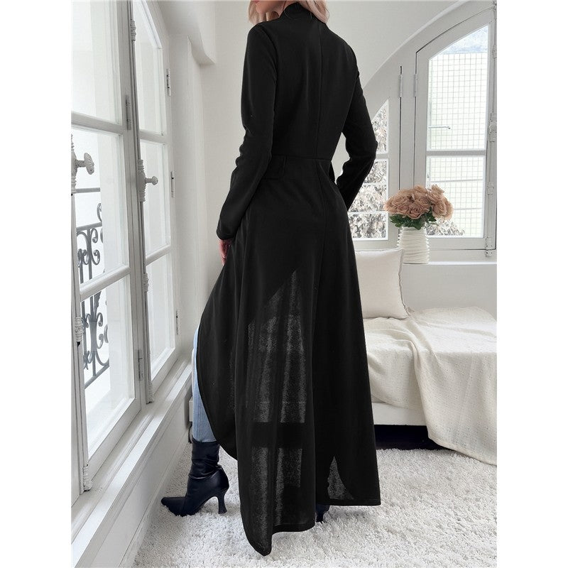 Solid Color Long Sleeve Half Turtleneck Zipper Irregular Outerwear