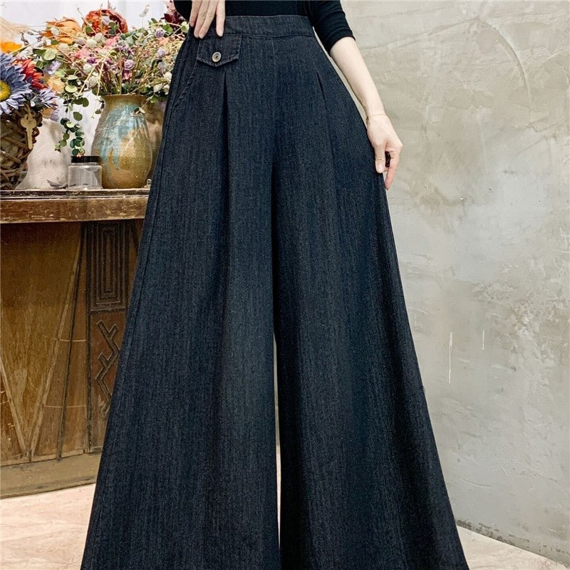 Solid Color High Waist Tie Elastic Wide Leg Pants