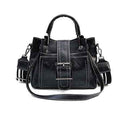 Women's Double Layer Cowhide Leather Bucket Bag - Genuine Leather Shoulder Handbag | Black Brown Pink