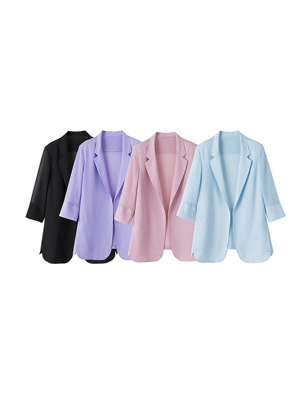 Long Sleeves Loose Solid Color Split-Side Sun Protection Notched Collar Blazer Outerwear