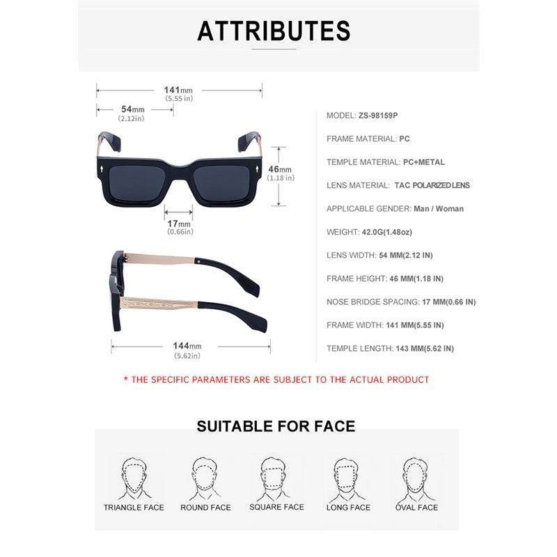 UV400 Unisex Full Square Frame Polarized Retro UV Protection Sunglasses
