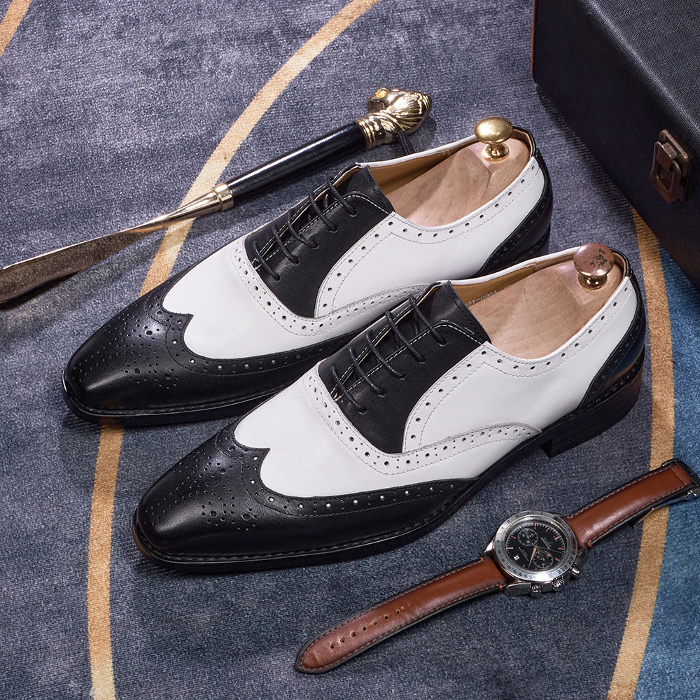 Men's Brogue Oxford Dress Shoes | Carved Wingtip Business Casual Leather Shoes