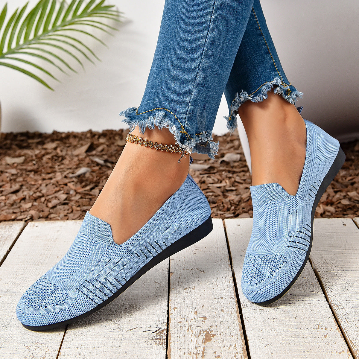 Women's Casual Slip-On Flats - Breathable Hollow-Out Design Shoes
